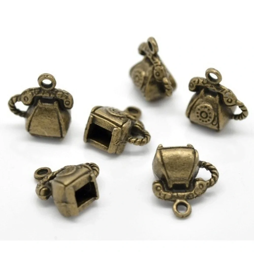 4pcs Rotary‎ Phone Charms Bronze Tone Metal telephone